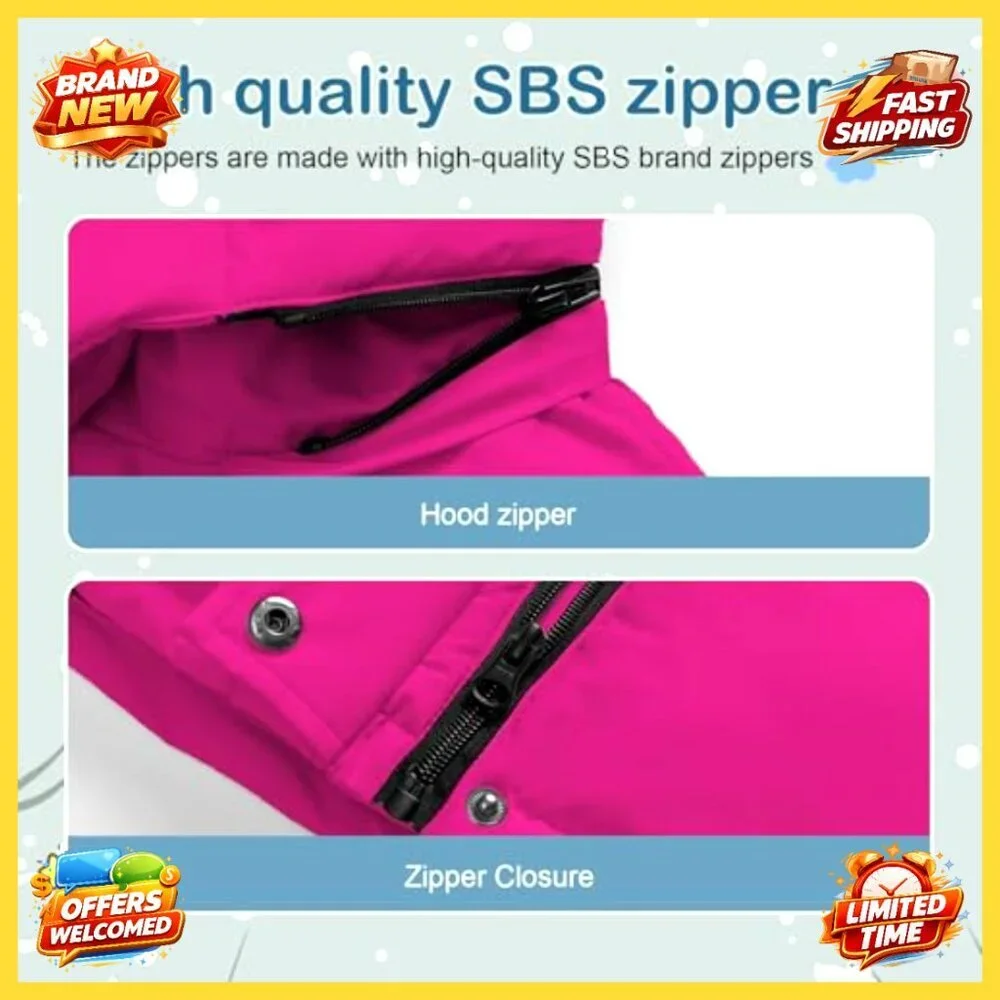 Girls Winter Puffer Jacket Waterproof Hooded Ski Coat Warm Fleece Lined